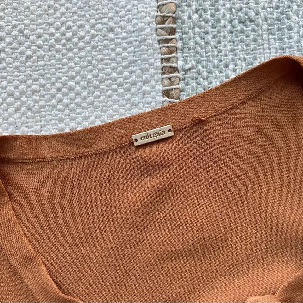 Cult Gaia Mustard Yellow Long Sleeves Wrap Around Pullover Sweater Women’s Small - Picture 8 of 9